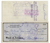 Moe Howard Lot of Two Checks Signed, Both Made Out to Shemp's Wife Gertrude Howard -- Dated 3 August 1956 and 29 January 1959 -- Very Good Condition